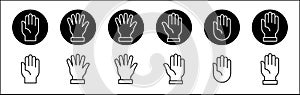 Hands symbol collection. Palm hand icons. Hand button icon. Hands icon symbol of participate, volunteer, stop, vote. Vector stock photo