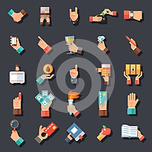 Hands Symbols Accessories Icons Set Flat Design Concept Template on Stylish Background Vector Illustration