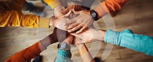 The hands of teamwork united in a gesture of collaboration and support..AI generated image