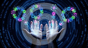 Hands technology digital connection network innovation future ai data science computing iot