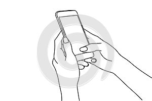 Hands texting in a smartphone
