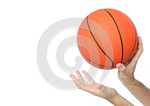 Hands throwing or catching a basketball ball isolated