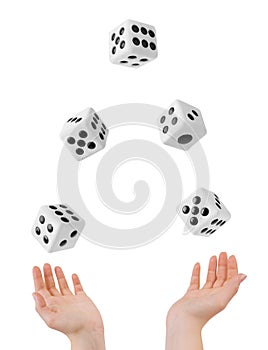 Hands throwing dices