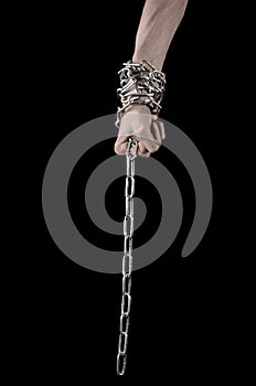 Hands tied chain, kidnapping, dependence, loneliness, social problem, halloween theme, black background