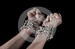 Hands tied chain, kidnapping, dependence, loneliness, social problem, halloween theme, black background