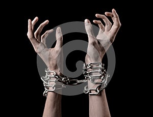 Hands tied chain, kidnapping, dependence, loneliness, social problem, halloween theme, black background