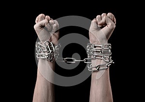 Hands tied chain, kidnapping, dependence, loneliness, social problem, halloween theme, black background