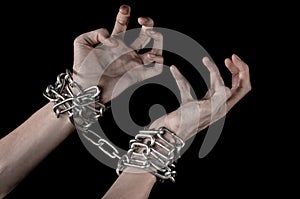 Hands tied chain, kidnapping, dependence, loneliness, social problem, halloween theme, black background