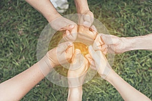 Hands Together Concept. Group of Business People Unite Power of Teamwork With Friendship. Circle Hands Together Union Business