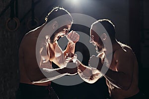 Hands together - fitness team after training - high five. togetherness concept