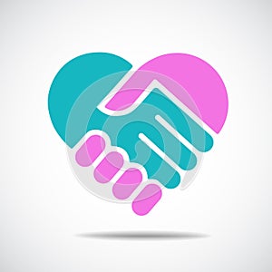 Hands together. Heart symbol. Vector  Hands shaking forming heart simple isolated vector icon