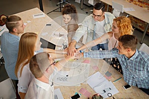 Hands toghether. Team work in office. Successful concept.