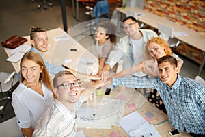 Hands toghether. Team work in office. Successful concept.