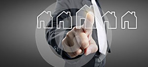 Hands touching button screen interface global connection customer networking