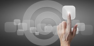 Hands touching button screen interface global connection customer networking