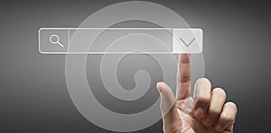 Hands touching button screen interface global connection customer networking