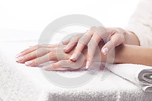 Hands on towel - Manicure at SPA