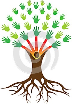 Hands tree with root