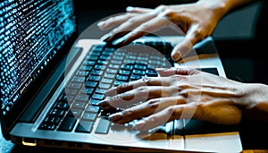 Hands Typing Code on Laptop Keyboard