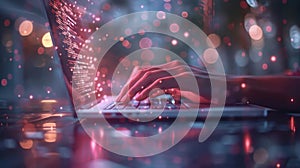 The illuminated coding hands.AI generated image