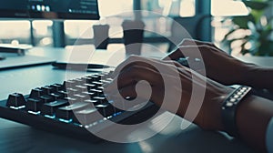 The hands typing on keyboard.AI generated image