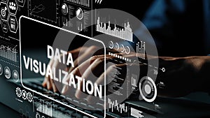 Hands Typing on Keyboard with Data Visualization Graphics and Analytics Dashboard Displayed on Screen in a Dark