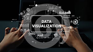 Hands Typing on Keyboard with Data Visualization Graphics and Digital Interface Overlay for Technology and Analytics