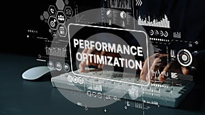 Hands Typing on Keyboard with Digital Graphics Representing Performance Optimization and Data Analysis Concepts