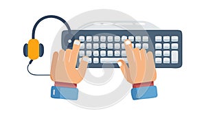 Hands Typing on Keyboard with Headphones, Online Learning, vector design Generative AI