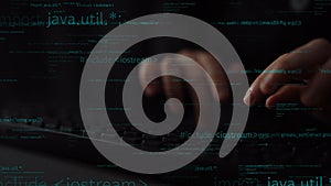 Hands Typing on a Keyboard Surrounded by Abstract Code Representing Computer Programming and Software Development in