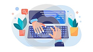Hands typing on keyboard, symbolizing productivity, digital work, and computer skills, vector design Generative AI