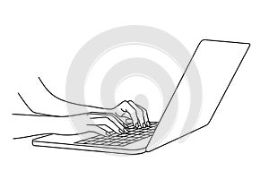 Hands typing in a laptop