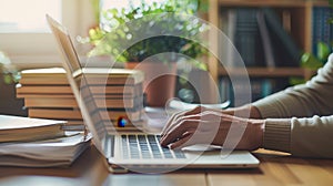 The hands typing on laptop.AI generated image