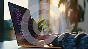 The hands typing on laptop.AI generated image