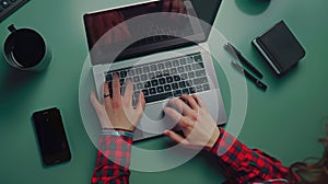 The hands typing on laptop.AI generated image