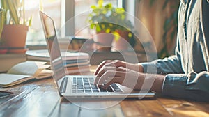 The hands typing on laptop. AI generated