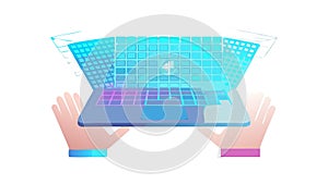 Hands Typing on Laptop with Digital Code, vector design Generative AI