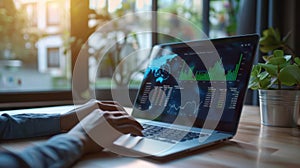 Hands on a Laptop with Graphs.AI generated image