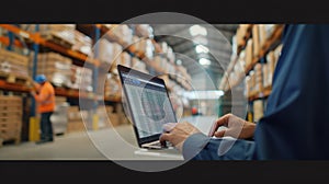 The laptop in the warehouse.AI generated image