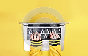 Hands typing laptop keyboard,web search, internet,,business,online purchase, desktop copy space