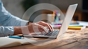 The Hands Typing on a Laptop in a Modern Workspace Environment AI generated image