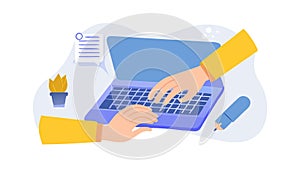Hands Typing on Laptop for Productivity Digital Work, vector design Generative AI