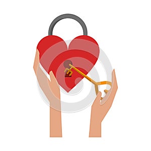 Hands unlocking heart padlock