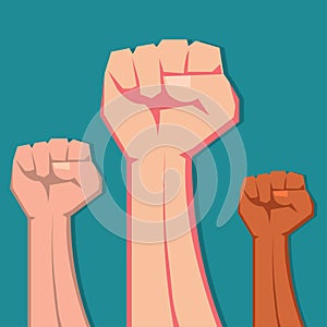 Hands up fist , concept for Protest, strength, freedom, revolution, rebel, revolt  illustration