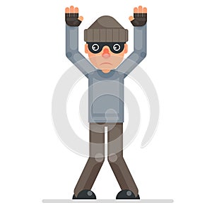 Hands up surrender caught evil greedily thief cartoon rogue bulgar captured character flat design vector