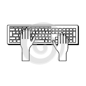 Hands using computer keyboard in black and white