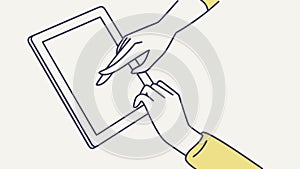 Hands Using Digital Tablet Touchscreen Tech Illustration, vector design Generative AI