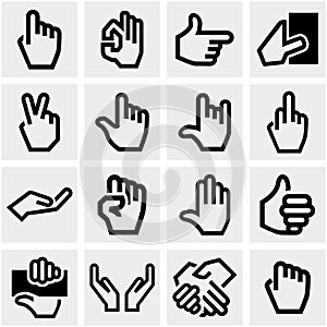 Hands vector icons set on gray.