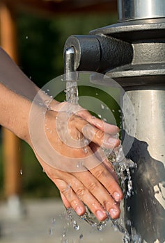 Hands Washing with Clear and Fresh Water