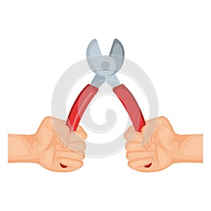 Hands with wire strippers tool